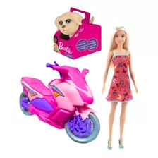 Boneca Barbie Morena Original Mattel + Moto + Pet Da Barbie