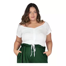 Blusa Camisa Cropped Plus Size Ajustável - Moda Feminina