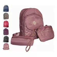 Kit De 3 Piezas - Mochila, Bolsa Crossbody Y Lapicera Estilo Urbano Escolar Viaje