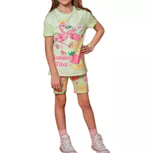 Conjunto Menina Kukiê Flamingo Verde - 67086