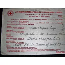 Carta Mensaje Cruz Roja Génova A Prisionero De Guerra