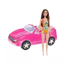 Barbie Maiô + Carro Pink/cabe 2 Bonecas
