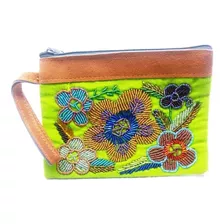 Bolsa Huichol Chaquira Canutillo Mexico Mujer Verde Nuevo 