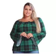 K4 Camisa Xadrez Feminina Blusa Plus Size Ciganinha G Gg G1