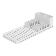 Escurridor Seca Platos Cubiertos Organizador Compacto Doble Color Blanco