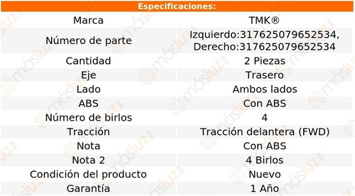 2- Mazas Traseras Con Abs Contour 2.0l 4 Cil 1995/2000 Tmk Foto 2