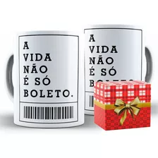 Caneca Boletos Xícara 325ml Cerâmica + Caixa Presente