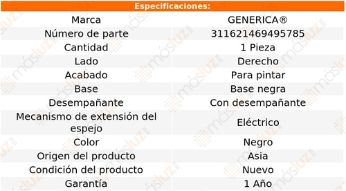 1- Espejo Der Elect Base Negra Pacifica 17/19 Genrica Foto 2