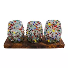 Set De 3 Vasos De Vidrio Soplado Coloridos Artesanales