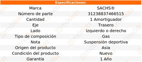 (1) Amortiguador Gas Tras Izq/der 528i 08/10 Sachs Foto 2