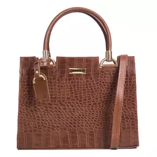 Bolsa Feminina Grande Castelo Croco Alça Transversal marrom