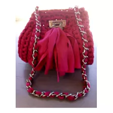 Bolsa Cluch Vermelha Em Crochê Com Fio De Malha