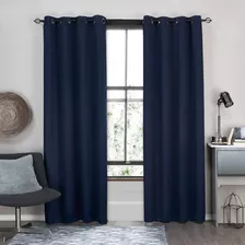 Cortina Real Textil Blackout De 264cm X 213cm Liso Color Azul Oscuro - 2 Paneles