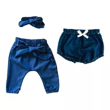 Calça Bebe Menina Imita Jeans + Short Jeans Roupa Infantil 