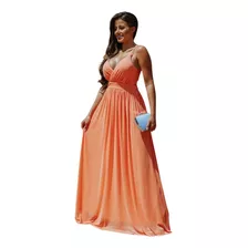 Vestido De Festa Longo Fluido Tule Madrinha Convidada Luxo #