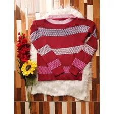 Blusa Tricô Bolha Tricolor Inverno Manga Longa Tricot