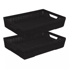 Kit 2 Cestos Organizador Armário Gaveta Lavanderia G 45x32 Cor Preto