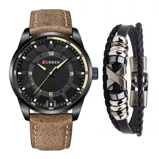 Relógio Masculino Original Curren Couro Aço Inox + Pulseira