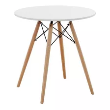 Mesa Eames Redonda 80cm Patas De Madera - Amarelo