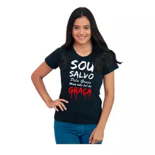 Camiseta Feminina Básica Evangélica Algodão Salvo Pela Graça