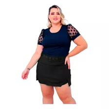 Short Saia Plus Size Cintura Alta Com Cinto Moda Feminina