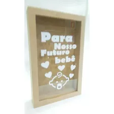 Quadro Cofre Porta Moedas Mdf 27x17 Para Nosso Futuro Bebê