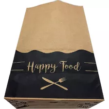 100 Sacos Kraft Delivery Médio Happy Food Entregas 24x30x14