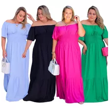 Kit 4 Vestidos Longos Plus Size Com Babado Moda Grande