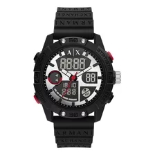 Reloj Hombre Armani Exchange Ax2960 D-bolt Correa Negro Bisel Negro Fondo Plateado