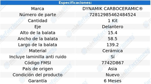 Balatas Cermicas Delanteras Endeavor V6 3.8l 04-11 Dynamik Foto 3