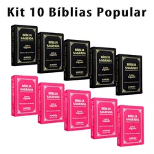 Kit 10 Bíblias Gigante Luxo Popular Preta E Pink - Com Harpa - Palavras De Jesus Em Vermelho