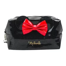 Necessaire Minnie Retangular Preta Laço Orelhas 12x11x21 Cm