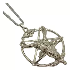 Colar Corrente Pentagrama Invertido Baphomet 5cm Níquel