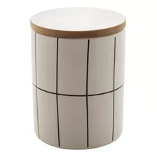 Pote Cerâmica Com Tampa Bambu Turim Branco 10x12cm Lyor