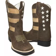 Bota Texana Americana Rustico Cano Médio Bico Quadrado