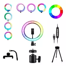 Kit Ring Light Tripé Iluminador Selfie Vídeos Make 8 Pol