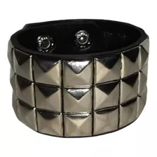 Bracelete Pulseira Courino Spike Tachas Punk Rock Comprimento 23 Cm Cor Preto Diâmetro 5 