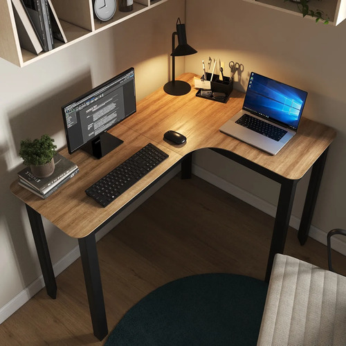 Mesa Em L 120cm Escrivaninha Canto Home Office Design Gamer Lamina Com Preto