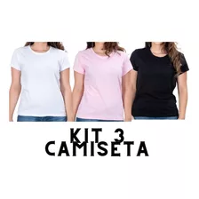 Kit 3 Camiseta Feminina Basica Lisa Sem Estampa 