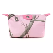 Realtree Pink Camouflage Fabric Cosmetic Bag W/ Faux Leathe.