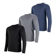 Kit 3 Camisetas Masculinas Básicas Manga Longa Proteção Uv