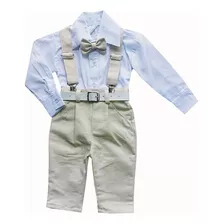 Roupa Batizado Bebe Menino Suspensório Branco Rn/12 Meses