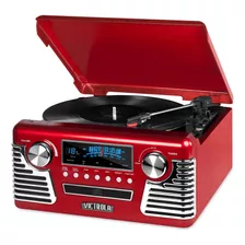 Tocadisco Y Grabadora Victrola, Diseño Retro, Rojo