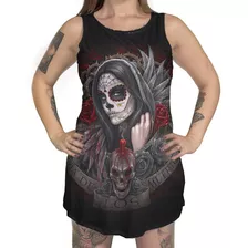 Vestido Feminino Catrina Anjo Da Morte Caveira Evasê Swag 