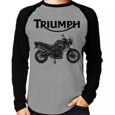 Camiseta Raglan Moto Triumph Tiger 800 Xrx Preta 2016 Longa