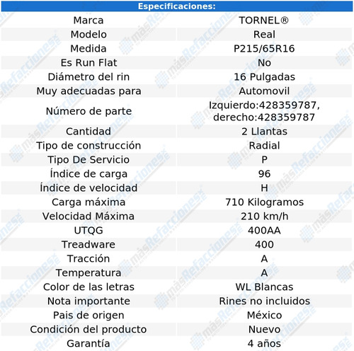 Paquete 2 Llantas Nissan Quest Gle 2002 215/65r16 96 H Foto 2