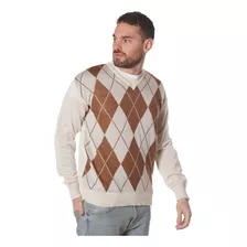 Sweater De Rombos Hilado Cuello V Hombre Excelente Calidad