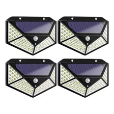 Kit 4 Luminária Solar 100 Led Com Sensor Jardim Prova D'água Cor Preto