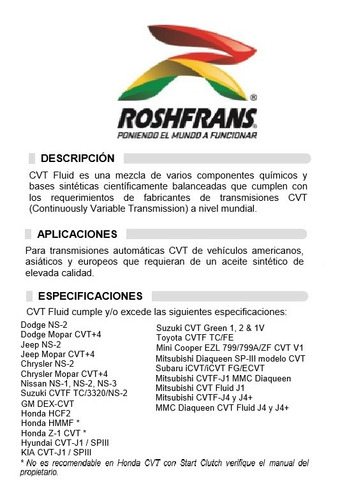Kit Afinac Transm Cvt Renault Captur 1.6 17-202 Roshfrans 7l Foto 3