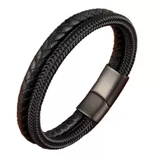 Pulsera De Cuero Y Acero Inoxidable - Elegante Hombre T3